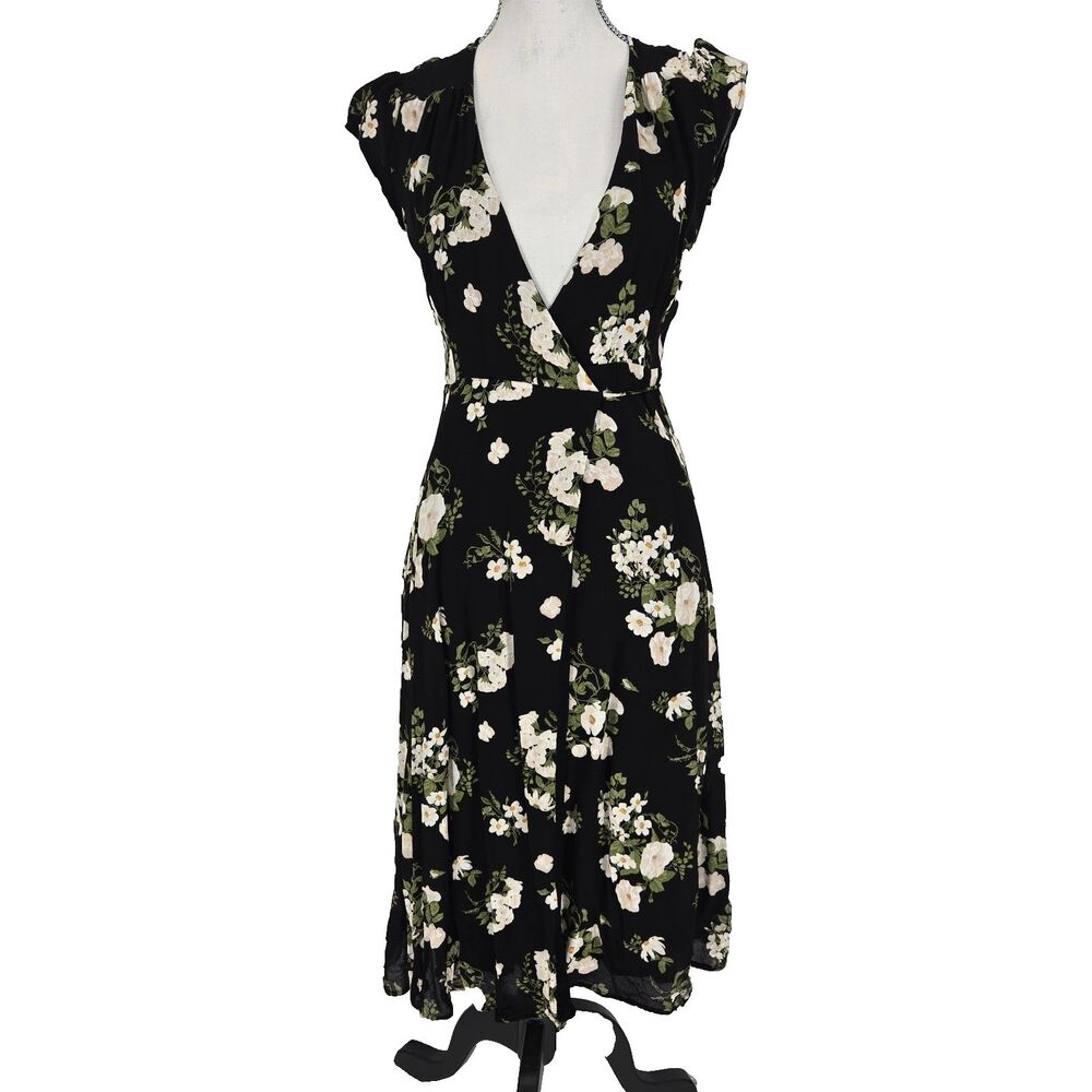 Reformation Floral Wrap Dress Small Silk V neck Romantic